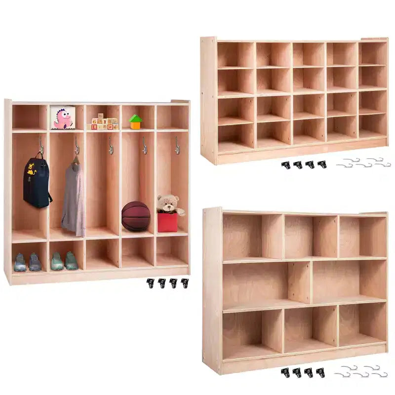 VEVOR Coat Locker, 5-Section Daycare Cubby Coat Rack 481348 inch, Classroom Coat Locker and Backpack Hanger, Brown