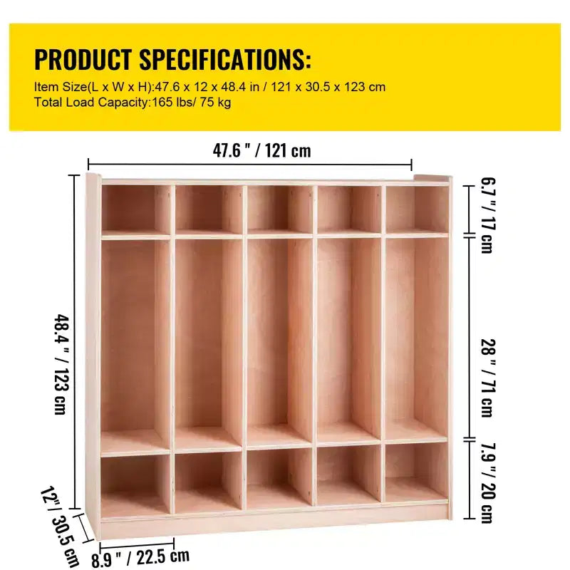Armadietto appendiabiti a 5 sezioni con vano portaoggetti, 48 x 12 x 47,6 pollici, marrone