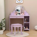 Set da toeletta per bambini con specchio, sgabello e contenitore – Viola