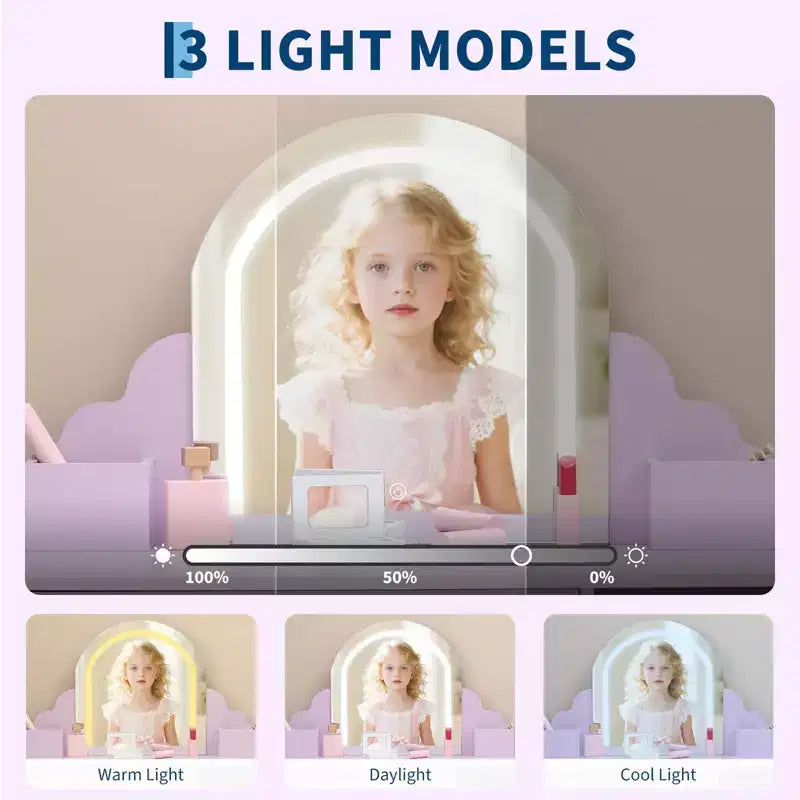 Set da toeletta per bambini con specchio, sgabello e contenitore – Viola