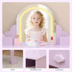 Set da toeletta per bambini con specchio, sgabello e contenitore – Viola
