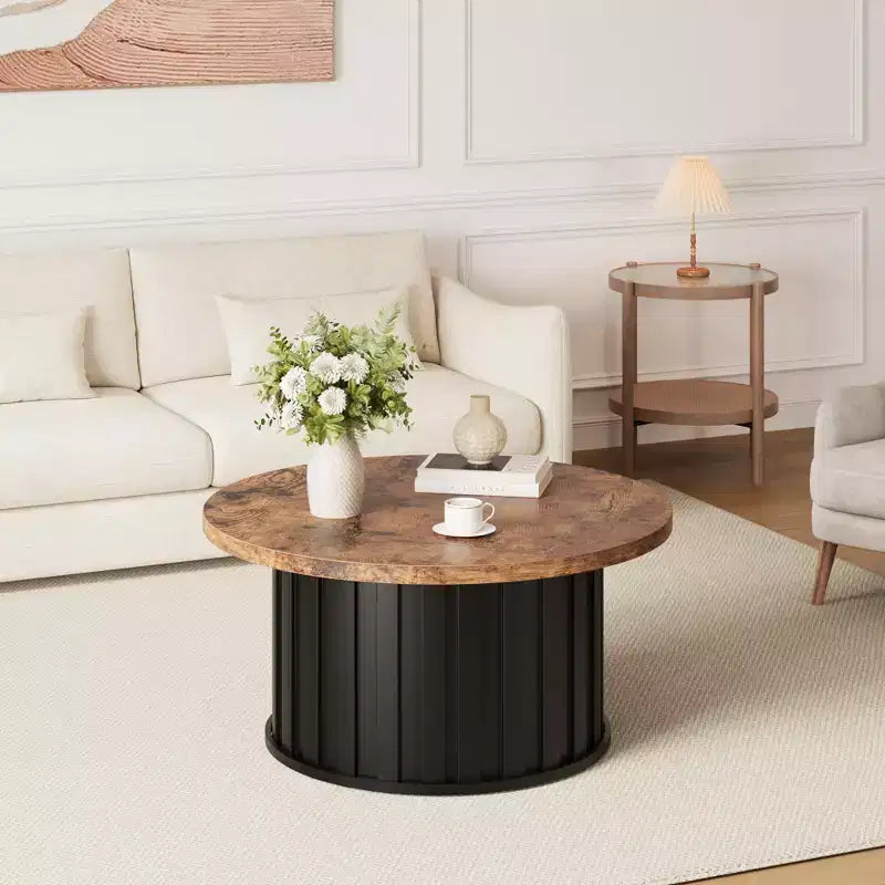 GustoWave Small Coffee Table, Round Center Table with Metal Base for Small Space, Apartment