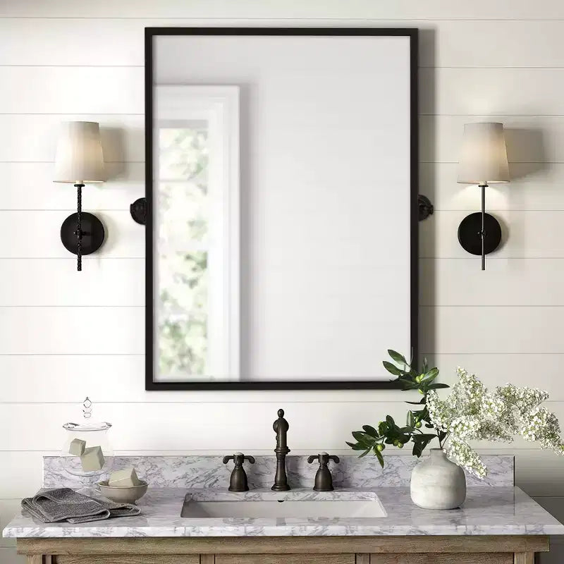 Specchio da Parete Basculante per Bagno con Cornice in Metallo