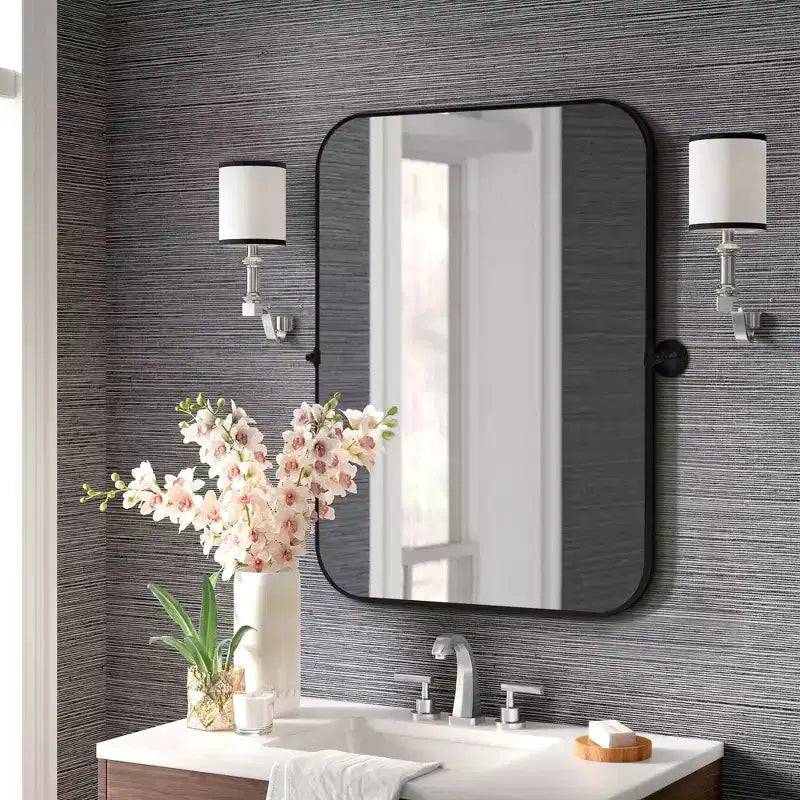 Specchio da Parete Basculante per Bagno con Cornice in Metallo