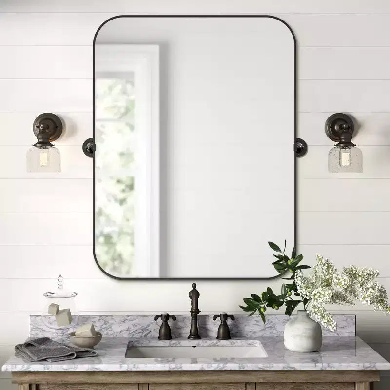 Specchio da Parete Basculante per Bagno con Cornice in Metallo
