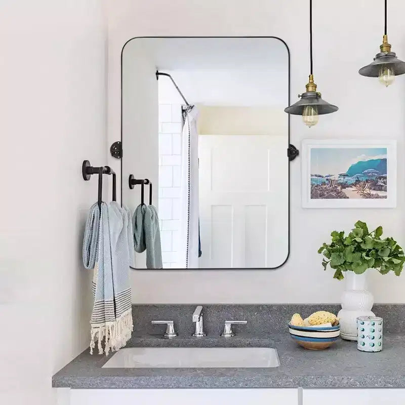 Specchio da Parete Basculante per Bagno con Cornice in Metallo