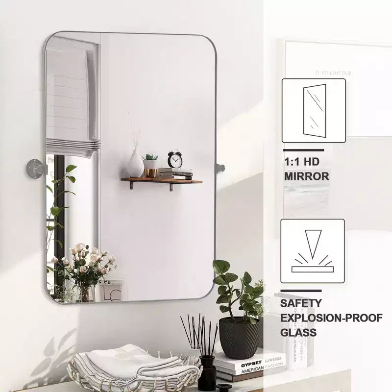 Specchio da Parete Basculante per Bagno con Cornice in Metallo