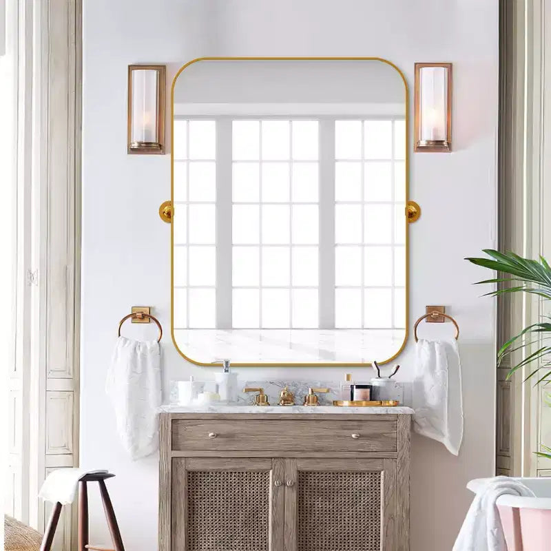 Specchio da Parete Basculante per Bagno con Cornice in Metallo