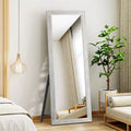 64x21 inch White Solid Wood Full-length Mirror With Bracket - Tempered Steel