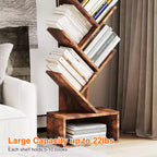Libreria ad Albero Vintage, Libreria Alta a 8 Ripiani con Cassetto, Espositore Salvaspazio per Soggiorno, Ufficio, Studio, 38 x 20 x 132 cm