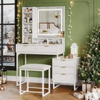 Set Toeletta Trucco Illuminata con Specchio, Cassetti Contenitori e Sgabello