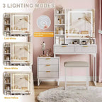 Set Toeletta Trucco Illuminata con Specchio, Cassetti Contenitori e Sgabello