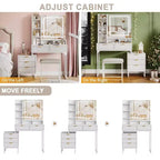 Set Toeletta Trucco Illuminata con Specchio, Cassetti Contenitori e Sgabello