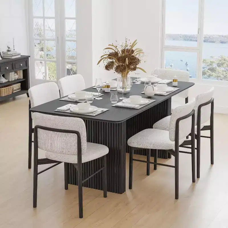 Tavolo da Pranzo in Legno Massello 67 x 33,5 con Gambe a Onda, 6 Posti, Nero