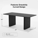 Tavolo da Pranzo in Legno Massello 67 x 33,5 con Gambe a Onda, 6 Posti, Nero