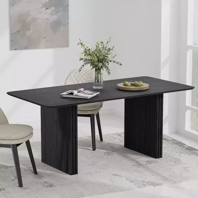 Tavolo da Pranzo in Legno Massello 67 x 33,5 con Gambe a Onda, 6 Posti, Nero