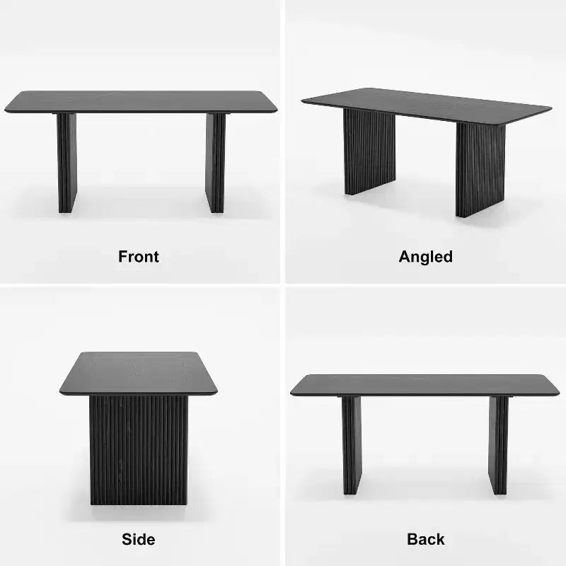 Tavolo da Pranzo in Legno Massello 67 x 33,5 con Gambe a Onda, 6 Posti, Nero