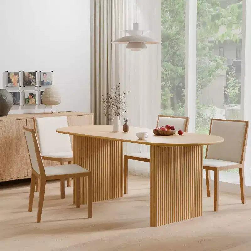 PexFix 67 x 33.5 Solid Wood Oval Dining Table Modern Kitchen Table Farmhouse Style with Solid Wave Legs for Living Room Kitchen Home Office Natural