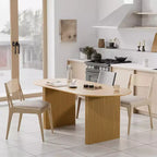 Tavolo da pranzo ovale in legno massello 67 x 33,5 pollici con gambe a onda, 6 posti, giallo