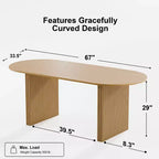 Tavolo da pranzo ovale in legno massello 67 x 33,5 pollici con gambe a onda, 6 posti, giallo