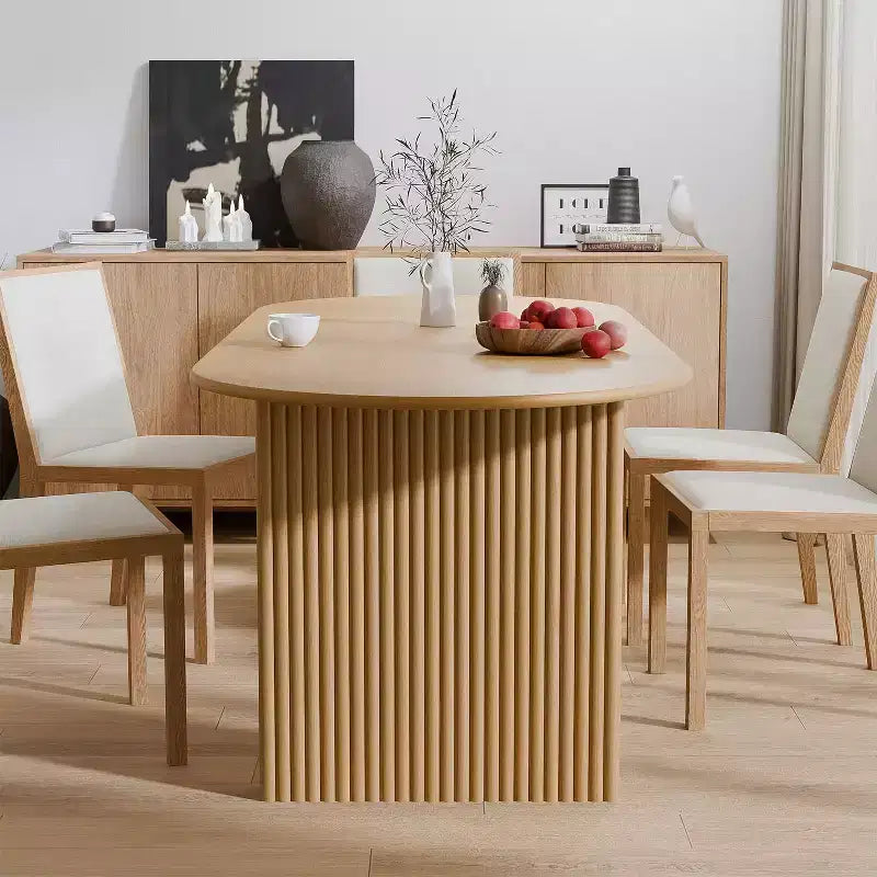 Tavolo da pranzo ovale in legno massello 67 x 33,5 pollici con gambe a onda, 6 posti, giallo