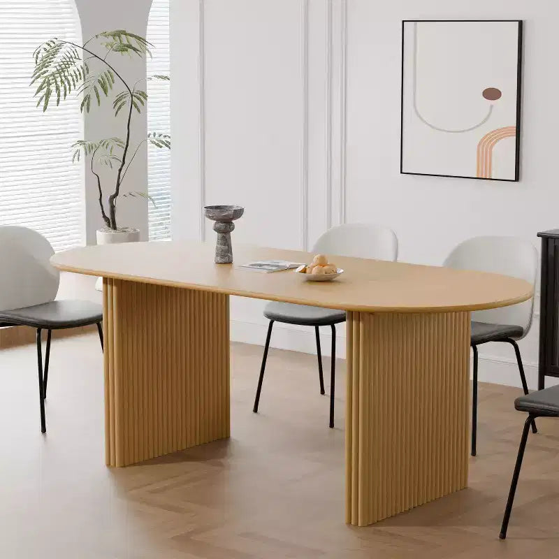 Tavolo da pranzo ovale in legno massello 67 x 33,5 pollici con gambe a onda, 6 posti, giallo