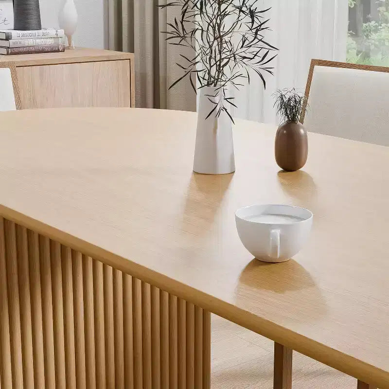 Tavolo da pranzo ovale in legno massello 67 x 33,5 pollici con gambe a onda, 6 posti, giallo
