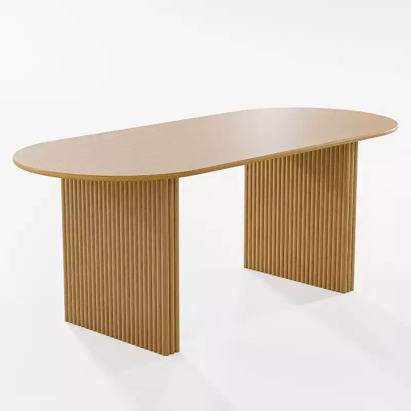 Tavolo da pranzo ovale in legno massello 67 x 33,5 pollici con gambe a onda, 6 posti, giallo