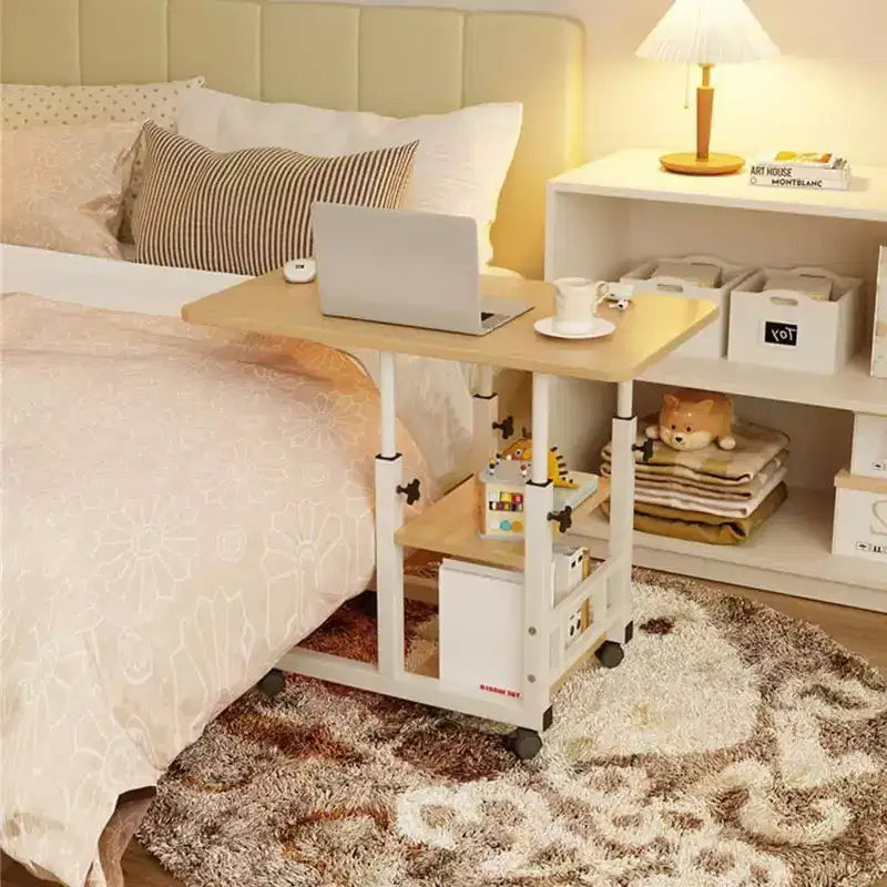Acekool Height Adjustable Mobile C Table with Wheels, Tiltable Laptop Stand & Storage Shelves, Sofa Side Table for Home or Office