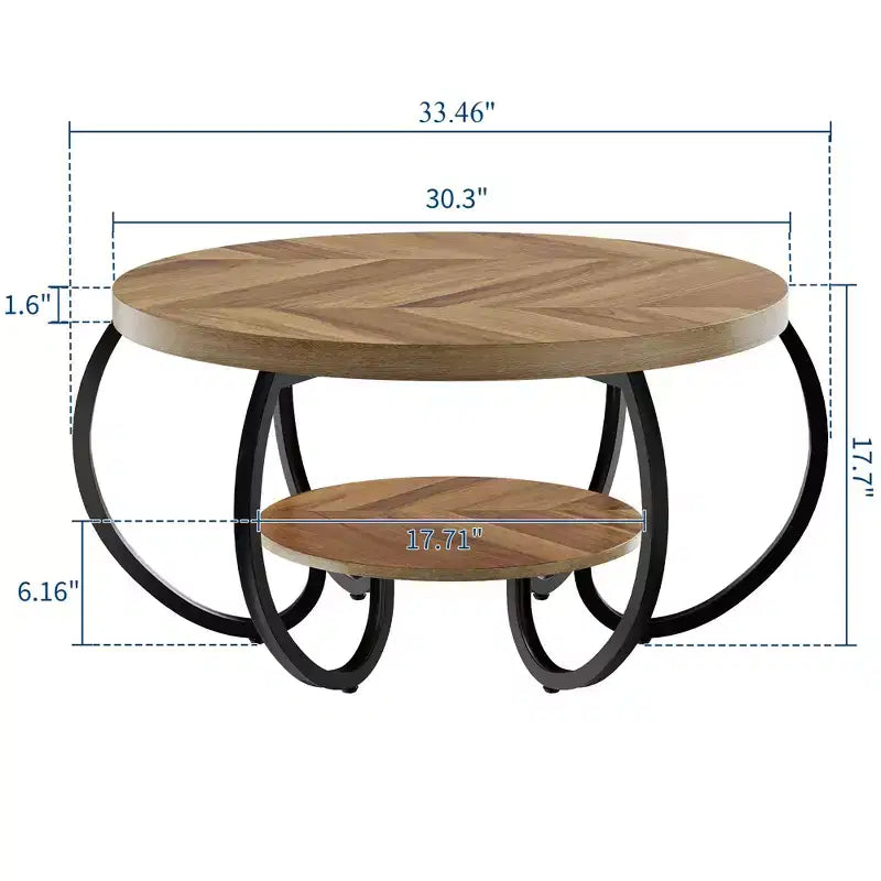 Tavolino rotondo con ripiano a 2 livelli e piedini regolabili, diametro 85 cm