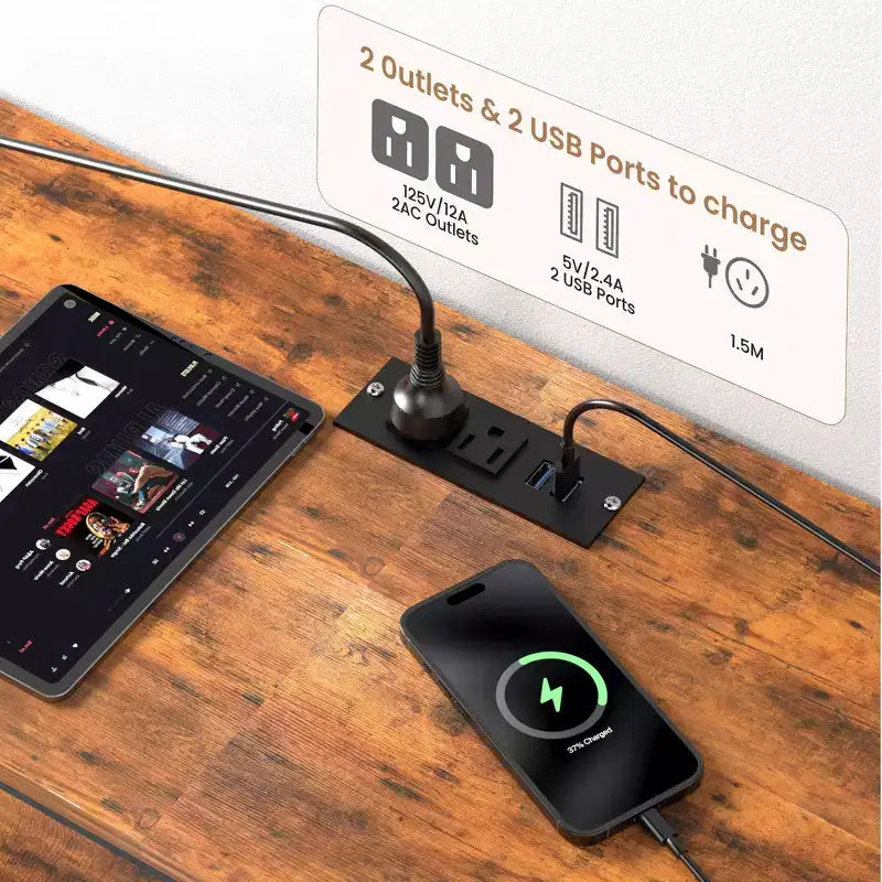 Mobile TV da 63 pollici con cassettiera, cassettiera in tessuto a 12 cassetti con luci LED, stazione di ricarica e ripiani aperti