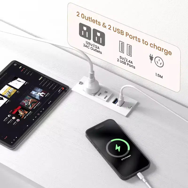 Mobile TV da 63 pollici con cassettiera, cassettiera in tessuto a 12 cassetti con luci LED, stazione di ricarica e ripiani aperti