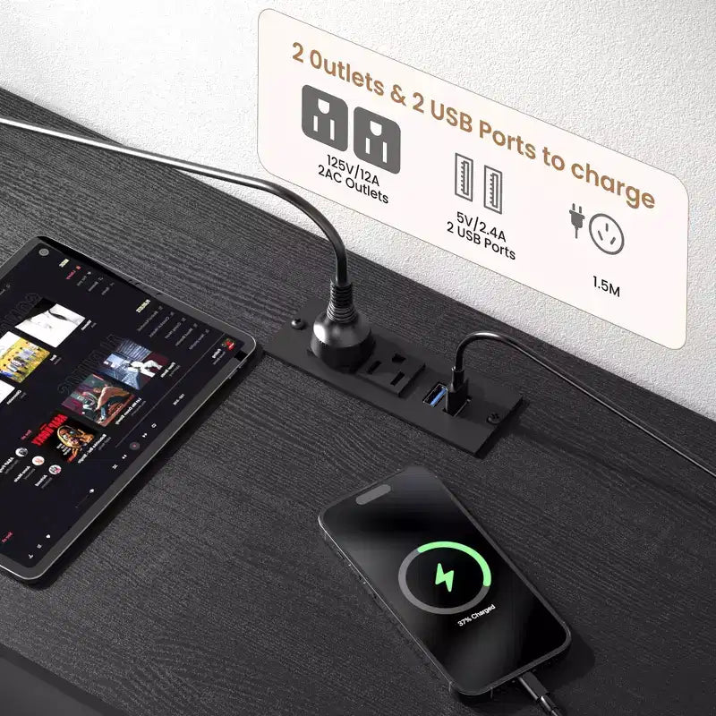 Mobile TV da 63 pollici con cassettiera, cassettiera in tessuto a 12 cassetti con luci LED, stazione di ricarica e ripiani aperti