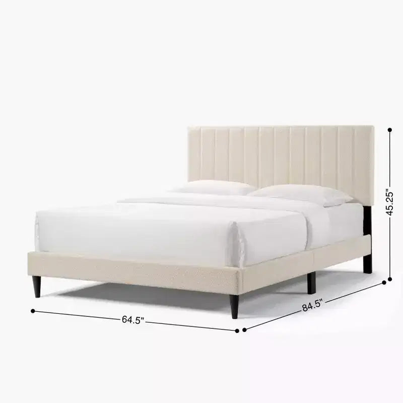 Letto Imbottito Matrimoniale con Testiera a Orecchie in Velluto