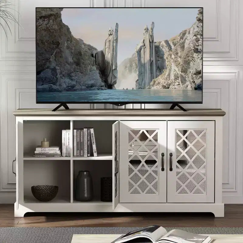 Mobile TV con 4 ante a specchio e spazio contenitivo a scomparsa 151,4 cm L x 39,9 cm P x 74,4 cm A