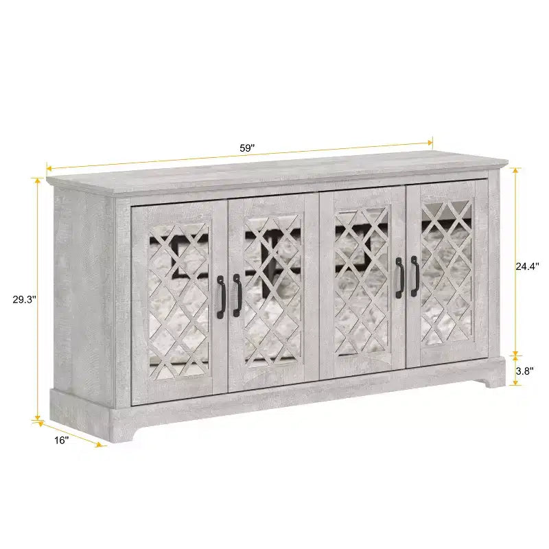 Mobile TV con 4 ante a specchio e spazio contenitivo a scomparsa 151,4 cm L x 39,9 cm P x 74,4 cm A
