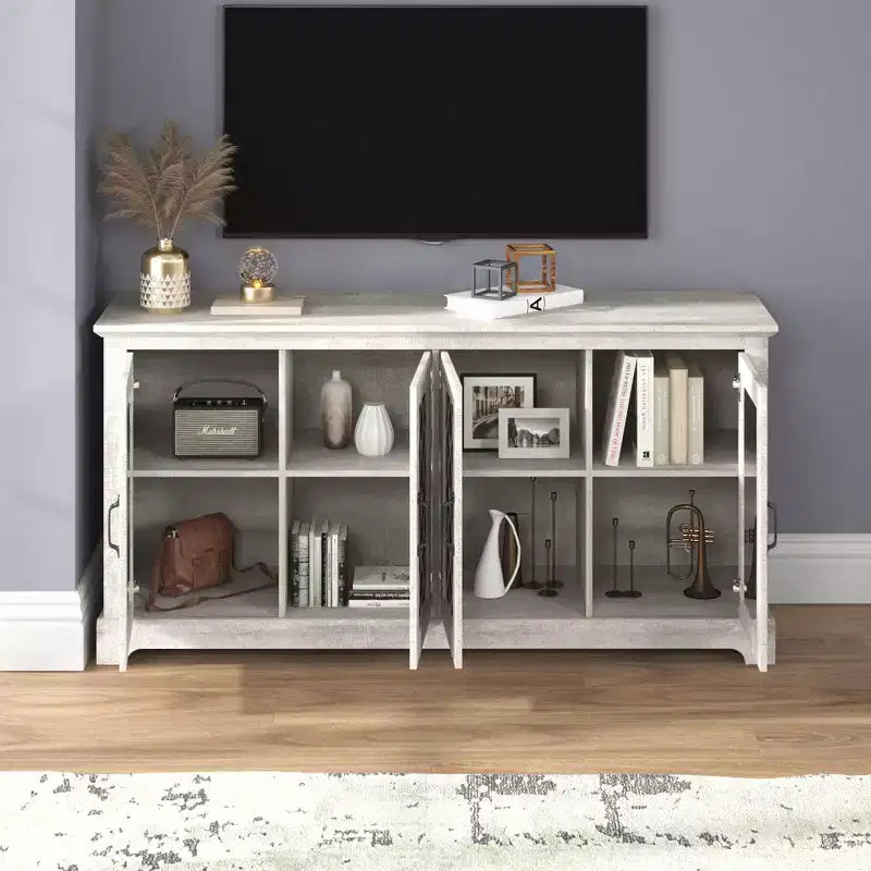 Mobile TV con 4 ante a specchio e spazio contenitivo a scomparsa 151,4 cm L x 39,9 cm P x 74,4 cm A