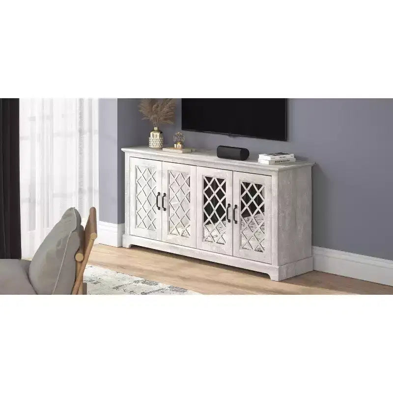Mobile TV con 4 ante a specchio e spazio contenitivo a scomparsa 151,4 cm L x 39,9 cm P x 74,4 cm A