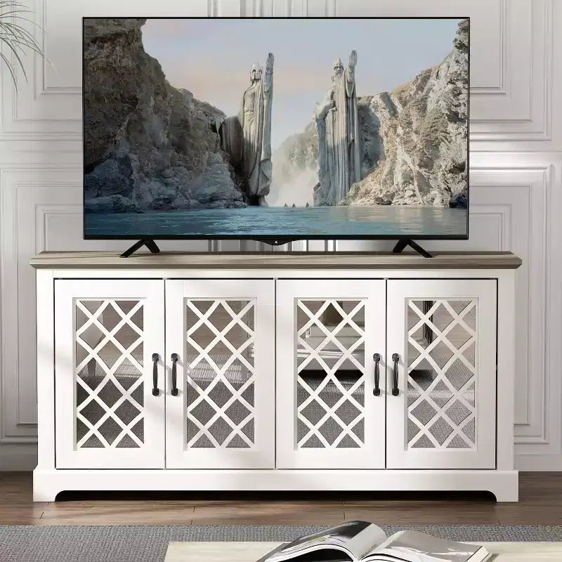 Mobile TV con 4 ante a specchio e spazio contenitivo a scomparsa 151,4 cm L x 39,9 cm P x 74,4 cm A