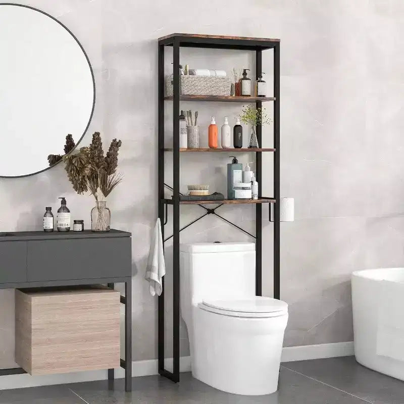 Scaffale da bagno a 4 ripiani sopra il WC con portarotolo e gancio
