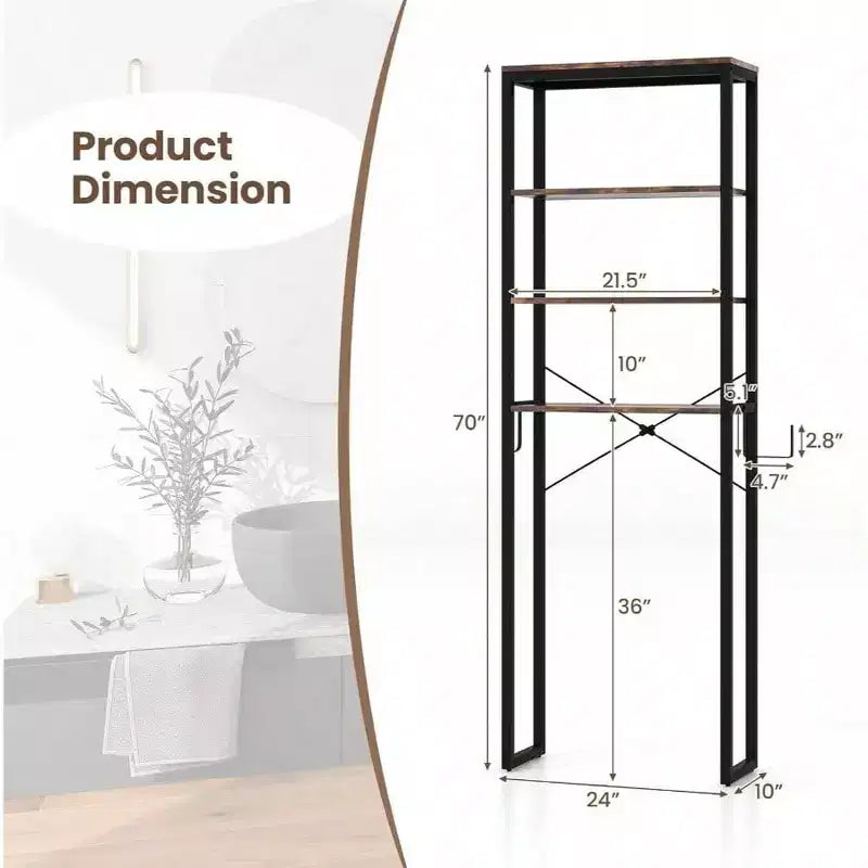 Scaffale da bagno a 4 ripiani sopra il WC con portarotolo e gancio