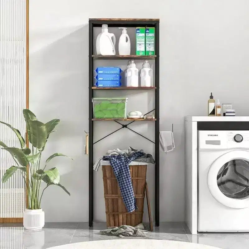 Scaffale da bagno a 4 ripiani sopra il WC con portarotolo e gancio