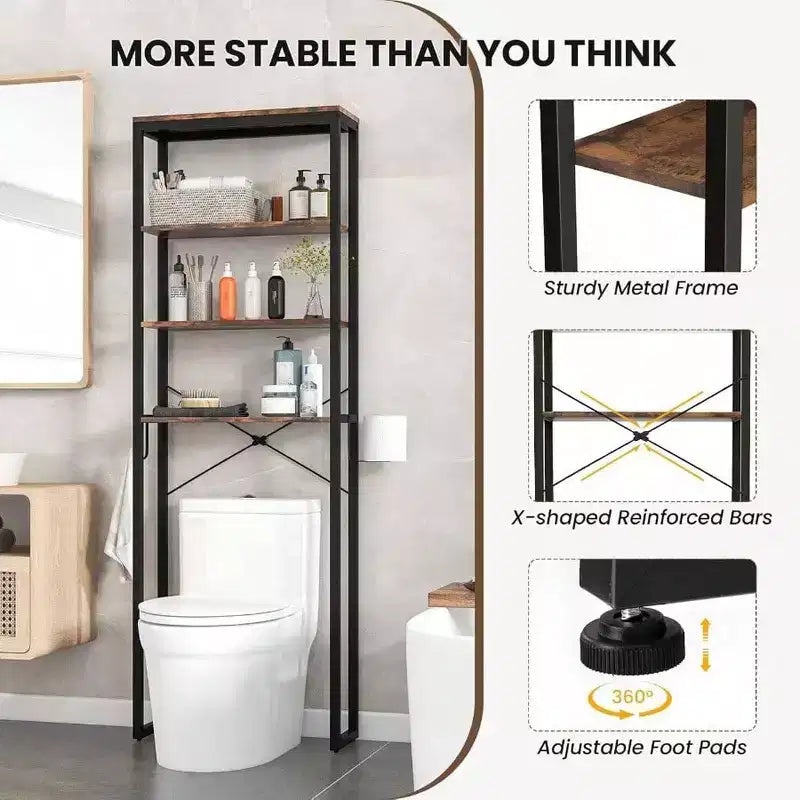 Scaffale da bagno a 4 ripiani sopra il WC con portarotolo e gancio