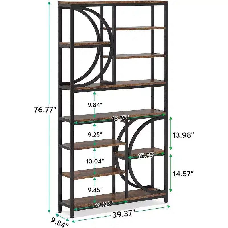 Libreria industriale a 8 ripiani, scaffale aperto alto 195 cm con struttura in metallo