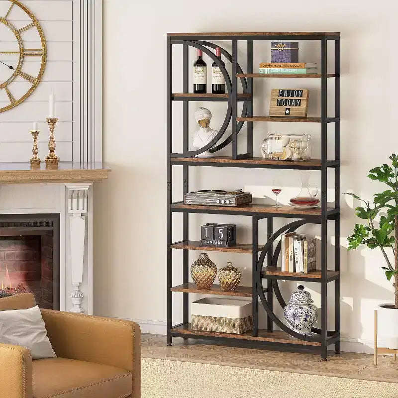Libreria industriale a 8 ripiani, scaffale aperto alto 195 cm con struttura in metallo