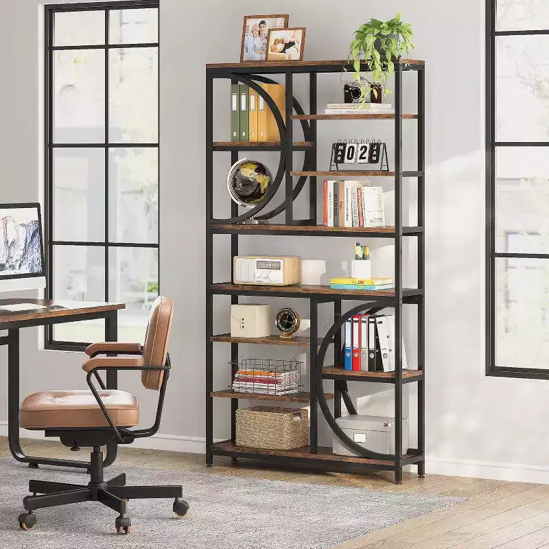 Libreria industriale a 8 ripiani, scaffale aperto alto 195 cm con struttura in metallo