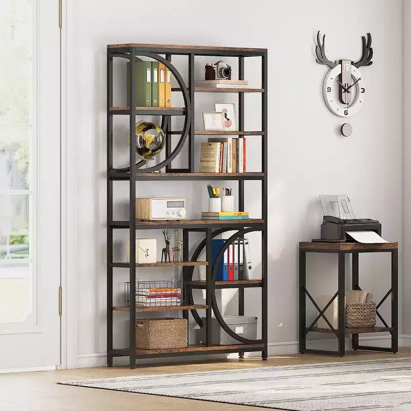 Libreria industriale a 8 ripiani, scaffale aperto alto 195 cm con struttura in metallo
