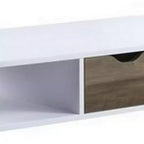 Tavolino da salotto con piano impiallacciato in melaminico e 1 cassetto, bianco