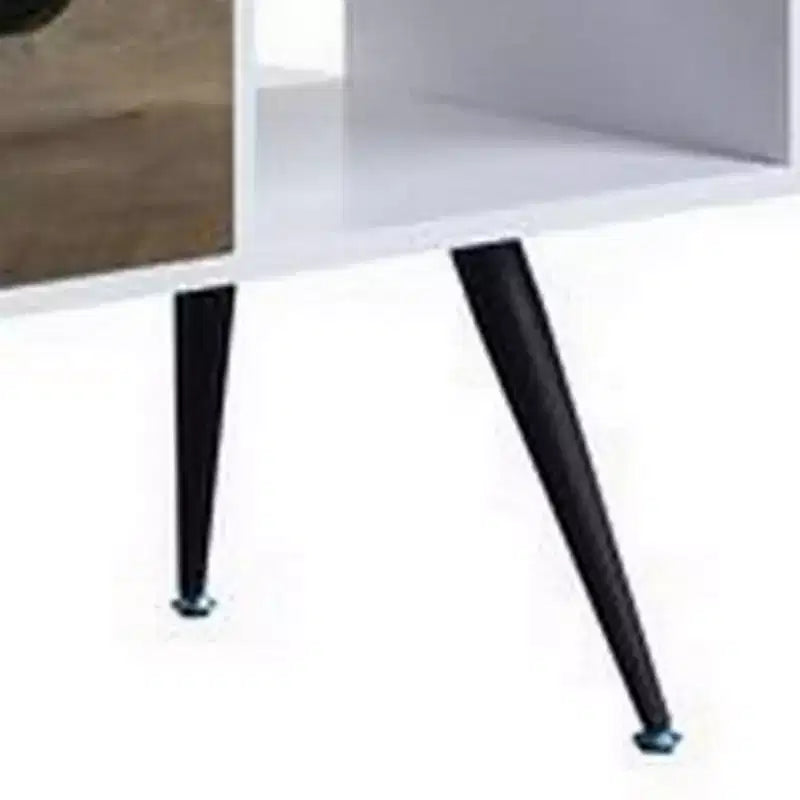 Tavolino da salotto con piano impiallacciato in melaminico e 1 cassetto, bianco