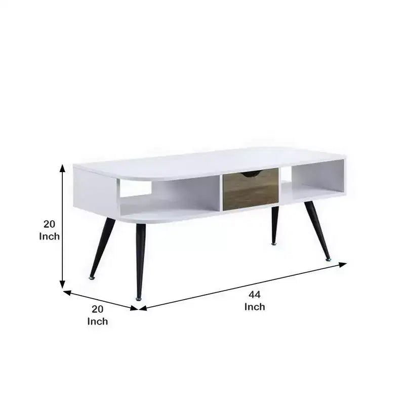 Tavolino da salotto con piano impiallacciato in melaminico e 1 cassetto, bianco